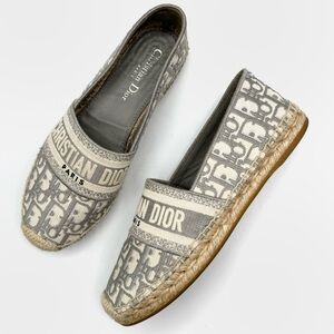 Christian Dior Gray Oblique Monogram Print Logo Granville Espadrille Sandals